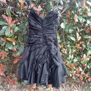SHOJI DRESS TEENS SZ 3 BLACK STRAPLES LAYERED ZIP CLOSURE VINTAGE POLYESTER